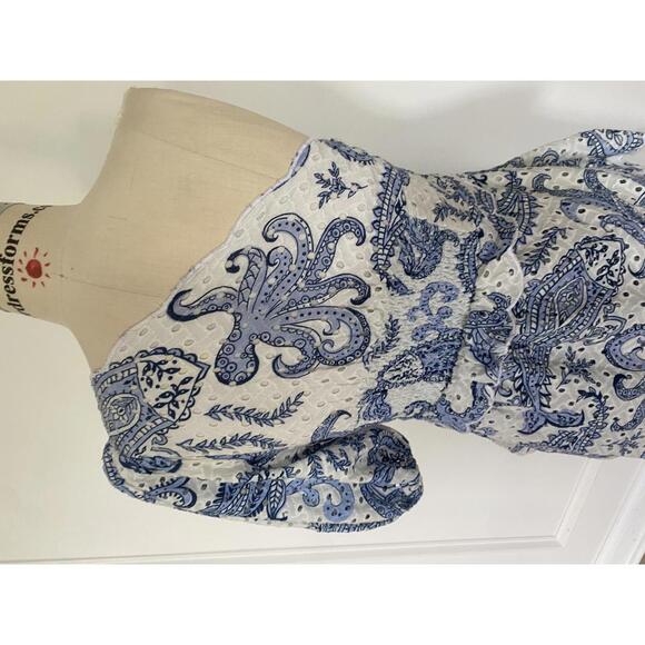 FARM Rio One Shoulder Dress in Blue and White Paisley - Picture 10 of 12